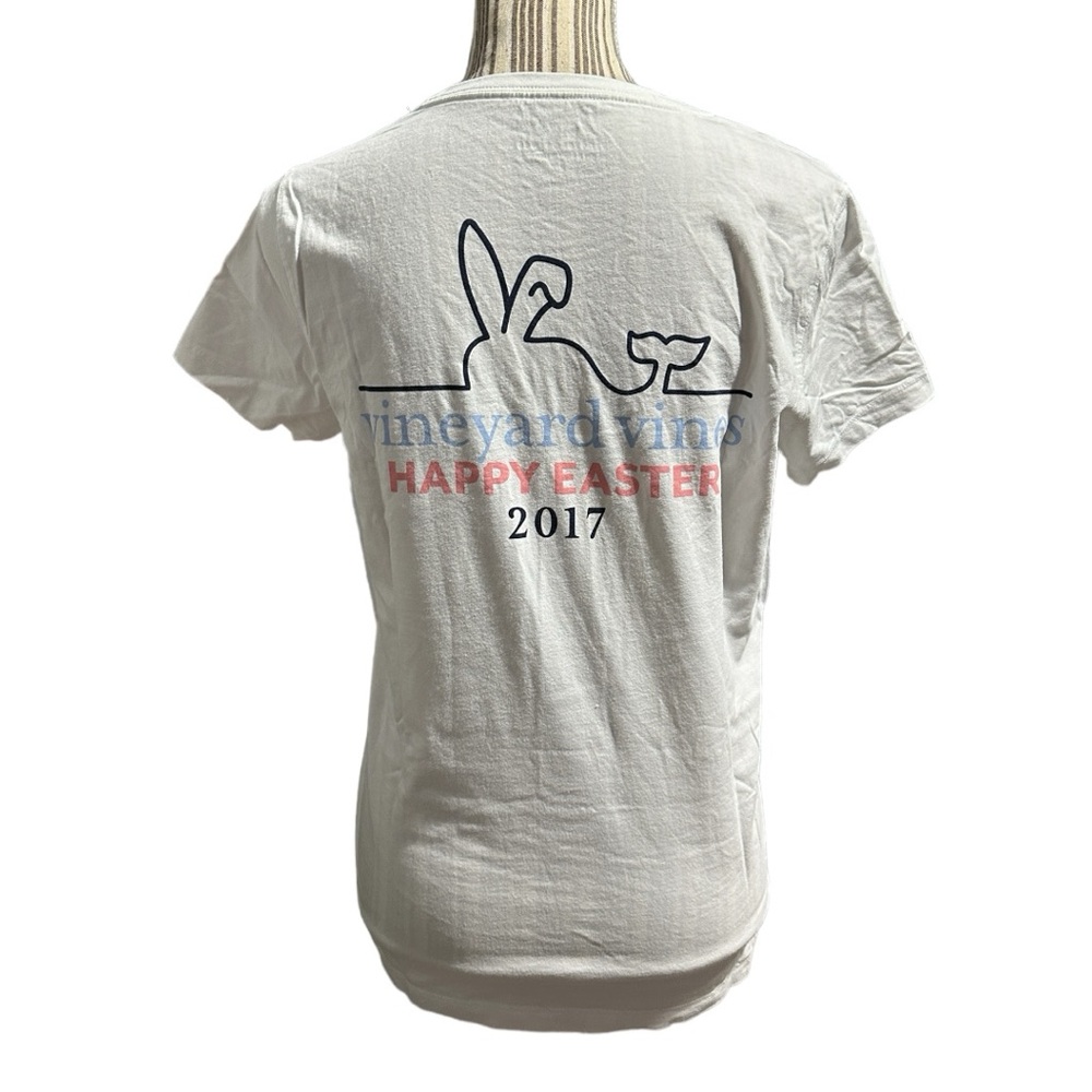 Vineyard Vines white T-shirt front pocket logo & back small happy Easter 2017
